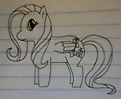 Size: 315x258 | Tagged: safe, artist:hyperdash34-9, fluttershy, pegasus, pony, lined paper, monochrome, sketch, solo, traditional art