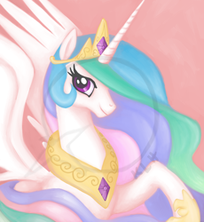 Size: 1200x1305 | Tagged: safe, artist:littlebuster-k2, princess celestia, alicorn, pony, bust, female, looking at you, mare, portrait, solo, spread wings, watermark