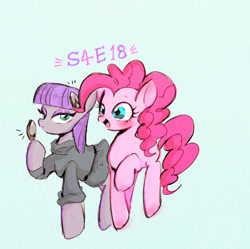 Size: 563x561 | Tagged: safe, artist:gebomamire, boulder (pet), maud pie, pinkie pie, earth pony, pony, rock