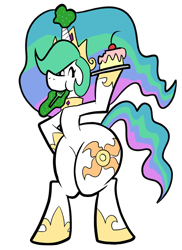 Size: 576x792 | Tagged: safe, artist:pembroke, princess celestia, alicorn, pony, bipedal, bottom heavy, cake, cakelestia, eating, female, food, fork, mare, simple background, solo, thiklestia, transparent background, wrong magic color