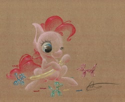 Size: 1280x1046 | Tagged: safe, artist:getchanoodlewet, pinkie pie, earth pony, pony, balloon, solo, traditional art