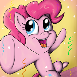 Size: 1276x1276 | Tagged: safe, artist:asp3ll, pinkie pie, earth pony, pony, confetti, female, mare, pink coat, pink mane, solo