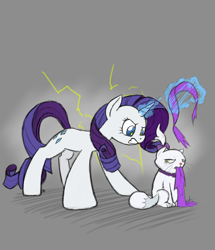 Size: 1440x1673 | Tagged: safe, artist:trickydick, opalescence, rarity, pony, unicorn, angry, fashion, magic, static electricity