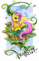 Size: 1242x1920 | Tagged: safe, artist:hobbes-maxwell, angel bunny, fluttershy, bird, butterfly, mouse, pegasus, pony, floating island, solo