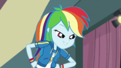 Size: 998x561 | Tagged: safe, derpibooru import, screencap, rainbow dash, constructive criticism, constructive criticism: rainbow dash, equestria girls, equestria girls series, animated, female, geode of super speed, gif, magical geodes, multicolored hair, solo