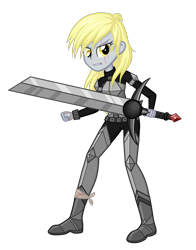 Size: 1584x2016 | Tagged: safe, artist:thecheeseburger, derpy hooves, equestria girls, armor, epic derpy, fist, scar, solo
