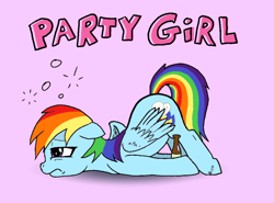 Size: 1148x848 | Tagged: safe, artist:friendshipishorses, derpibooru import, rainbow dash, pegasus, pony, beer bottle, bottle, drunk, drunk bubbles, drunker dash, face down ass up, solo