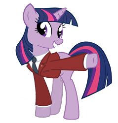 Size: 1024x1072 | Tagged: dead source, safe, artist:holsternicholson, derpibooru import, twilight sparkle, ace attorney, clothes, crossover, grin, necktie, phoenix wright, pointing, simple background, smiling, solo, suit, transparent background, vector