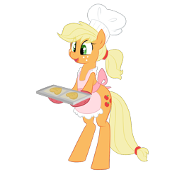 Size: 1200x1200 | Tagged: safe, artist:elslowmo, artist:jessy, applejack, earth pony, pony, apron, bipedal, chef's hat, clothes, female, hat, mare, simple background, solo, transparent background