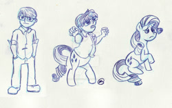 Size: 1024x645 | Tagged: safe, artist:milton-earl, rarity, oc, human, pony, unicorn, glasses, human to pony, monochrome, solo, transformation, transformation sequence, transgender transformation