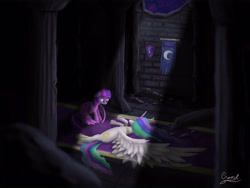 Size: 5000x3750 | Tagged: safe, artist:craszh, princess celestia, twilight sparkle, twilight sparkle (alicorn), alicorn, pony, princess twilight sparkle (episode), castle of the royal pony sisters, deadlestia, female, mare, scene interpretation