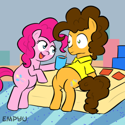 Size: 1000x1000 | Tagged: safe, artist:empyu, cheese sandwich, pinkie pie, earth pony, pony, duo, female, male, mare, stallion