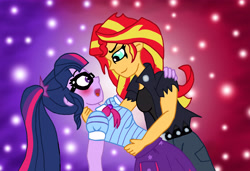 Size: 5864x4000 | Tagged: safe, artist:edcom02, sci-twi, sunset shimmer, twilight sparkle, better together, equestria girls, absurd resolution, blushing, blushing profusely, crossover, devilman, devilman crybaby, female, imminent kissing, lesbian, looking at each other, scitwishimmer, shipping, sunsetsparkle