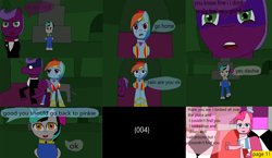 Size: 3648x2112 | Tagged: safe, artist:mellowbomb, derpibooru import, pinkie pie, rainbow dash, oc, oc:closingrain, earth pony, pegasus, pony, comic:calamity fateful, 1000 hours in ms paint, dialogue