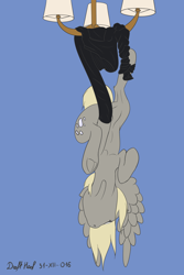 Size: 2000x3000 | Tagged: safe, artist:drafthoof, derpy hooves, pegasus, pony, clothes, female, lamp, lineart, mare, solo, stuck, underhoof