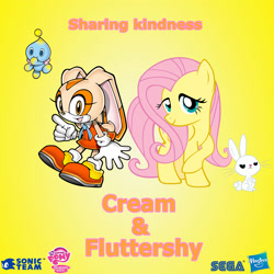 Size: 1584x1584 | Tagged: safe, angel bunny, fluttershy, pegasus, pony, chao, cheese, copy and paste, cream the rabbit, crossover, fim logo, hasbro, logo, sega, sonic team, sonic the hedgehog (series), vector