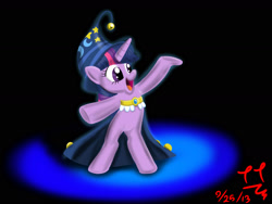 Size: 1600x1200 | Tagged: safe, artist:tomtornados, derpibooru import, star swirl the bearded, twilight sparkle, blue spotlight, dark, disney, parody