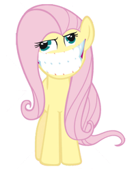 Size: 900x1150 | Tagged: safe, artist:paultorsynocobnik, fluttershy, pegasus, pony, derp, grin, nightmare fuel, smiling, solo, wat