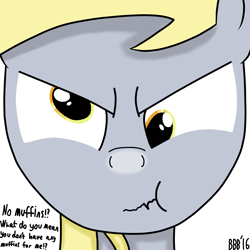 Size: 2000x2000 | Tagged: safe, artist:bigbullybiggs, derpy hooves, pegasus, pony, against glass, angry, dialogue, female, glass, mare, scrunchy face, solo, squish