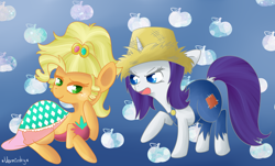 Size: 1732x1046 | Tagged: safe, artist:verminshy, applejack, rarity, earth pony, pony, unicorn, simple ways, applejewel, rarihick