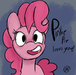Size: 613x607 | Tagged: safe, artist:frisky, pinkie pie, earth pony, pony, female, looking at you, mare, pink coat, pink mane, solo