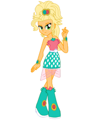 Size: 1024x1365 | Tagged: safe, artist:ferrokiva, applejack, equestria girls, simple ways, alternate hairstyle, applejewel, bare shoulders, simple background, sleeveless, solo, strapless