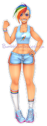 Size: 410x1091 | Tagged: safe, artist:bumblebun, derpibooru import, rainbow dash, human, humanized, midriff, solo