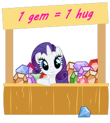 Size: 3592x4000 | Tagged: safe, artist:comfydove, rarity, pony, unicorn, booth, bronybait, concession stand, crack is cheaper, gem, hug, looking at you, show accurate, sign, simple background, solo, transparent background, vector