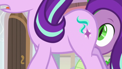 Size: 1280x720 | Tagged: safe, screencap, spike, starlight glimmer, dragon, pony, unicorn, a matter of principals, cutie mark, duo, eyes on the prize, female, mare, out of context, plot