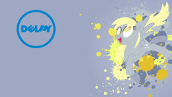 Size: 1024x576 | Tagged: safe, artist:drewdini, artist:fikran0582, edit, derpy hooves, pegasus, pony, dell, female, logo, mare, solo, stolen art, wallpaper