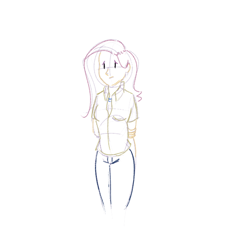 Size: 700x700 | Tagged: safe, artist:goat train, fluttershy, human, arm behind back, humanized, sketch, solo