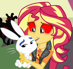 Size: 472x450 | Tagged: safe, angel bunny, flash sentry, sunset shimmer, better together, equestria girls, angel is a bunny bastard, drug use, exploitable meme, flash sentry savior of the universe, geode of empathy, illuminati, magical geodes, meme, op is on drugs, op is trying to start shit so badly that it's kinda funny, shadow king pig, waifu thief, wat