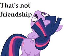 Size: 617x544 | Tagged: safe, derpibooru import, twilight sparkle, the crystal empire, friendship, image macro, juxtaposition bait, looking up, meme, reaction image, solo, text, that's not friendship, upside down