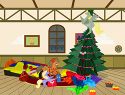 Size: 4751x3620 | Tagged: safe, artist:malte279, derpy hooves, dinky hooves, doctor whooves, parasprite, pegasus, pony, absurd resolution, christmas, christmas tree, derpy star, doctor who, female, hearth's warming, mare, origami, tardis, tree