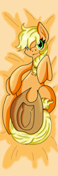 Size: 2952x8858 | Tagged: safe, artist:resonance, applejack, earth pony, pony, absurd resolution, body pillow, body pillow design, hat, on back, solo, strategically covered