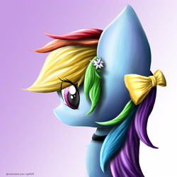 Size: 3445x3445 | Tagged: safe, artist:ap0st0l, derpibooru import, rainbow dash, pegasus, pony, bow, collar, female, solo