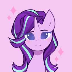 Size: 1080x1080 | Tagged: safe, artist:kirionek, starlight glimmer, pony, unicorn, bust, cute, female, full face view, glimmerbetes, looking at you, mare, no pupils, portrait, smiling, solo, sparkles