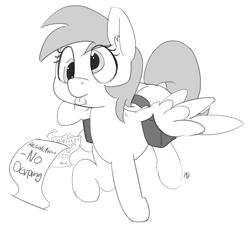 Size: 1280x1162 | Tagged: safe, artist:pabbley, derpy hooves, pegasus, pony, derp, female, grayscale, mare, monochrome, saddle bag, simple background, solo, tongue out, white background