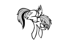 Size: 1280x720 | Tagged: safe, artist:lazy, derpibooru import, rainbow dash, pegasus, pony, ask, ask dashed rainbow, monochrome, solo, tumblr