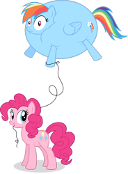 Size: 736x1000 | Tagged: safe, artist:mypaintedmelody, derpibooru import, pinkie pie, rainbow dash, earth pony, pegasus, pony, balloon pony, inflation, simple background, transparent background, vector