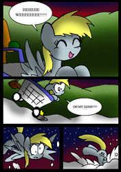 Size: 556x791 | Tagged: safe, artist:neoncabaret, derpy hooves, pegasus, pony, comic:derpy's wish, comic, female, mare, night, shopping cart, snow