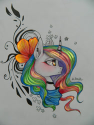 Size: 1024x1365 | Tagged: safe, artist:yanshiki, princess celestia, alicorn, pony, bust, choker, portrait, solo, traditional art