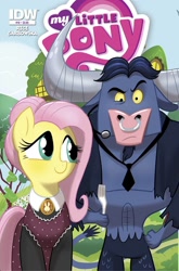 Size: 988x1500 | Tagged: safe, artist:amy mebberson, idw, fluttershy, iron will, minotaur, pegasus, pony, spoiler:comic, spoiler:comicff10, alternate hairstyle, american gothic, clothes, cover, duo, female, fine art parody, idw advertisement, ironshy, male, mare, necktie, nose piercing, nose ring, piercing, shipping, straight