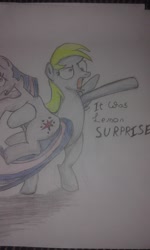Size: 1536x2560 | Tagged: safe, artist:joey012, derpibooru exclusive, derpy hooves, twilight sparkle, pegasus, pony, epic rage time, female, mare, pencil drawing, traditional art