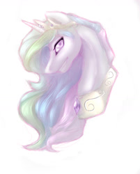 Size: 1368x1704 | Tagged: safe, artist:sushiihamster, princess celestia, alicorn, pony, bust, grin, portrait, simple background, solo