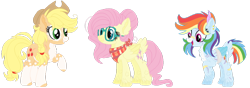 Size: 1024x360 | Tagged: safe, artist:bezziie, derpibooru import, applejack, fluttershy, rainbow dash, earth pony, pegasus, pony, alternate design, bandage, glasses, older, simple background, transparent background