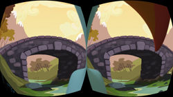 Size: 1920x1080 | Tagged: safe, artist:kp-shadowsquirrel, derpibooru import, rainbow dash, pegasus, pony, bridge, creek, mockup, oculus rift, offscreen character, pov, solo, stereoscopy, virtual reality, wall eye stereogram