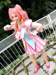 Size: 522x696 | Tagged: safe, artist:moony, pinkie pie, human, cosplay, element of laughter, irl, irl human, lollipop, photo, solo