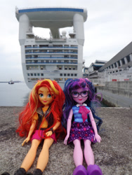 Size: 3456x4608 | Tagged: safe, sci-twi, sunset shimmer, twilight sparkle, better together, equestria girls, cruise ship, day, doll, irl, photo, singapore, toy