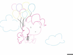 Size: 1000x750 | Tagged: safe, artist:jajayjayy, pinkie pie, earth pony, pony, animated, balloon, cloud, floating, flying, sky, solo, then watch her balloons lift her up to the sky